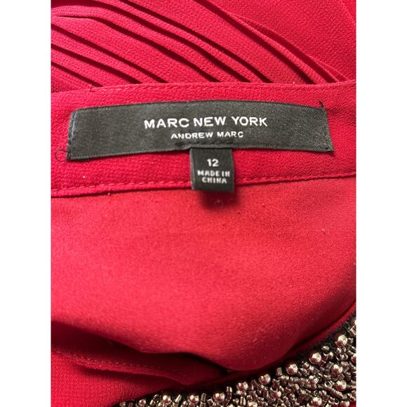 Marc New York Red Chiffon Jeweled Neck Bell Sleeve Cocktail Holiday Dress 12 - Picture 6 of 7